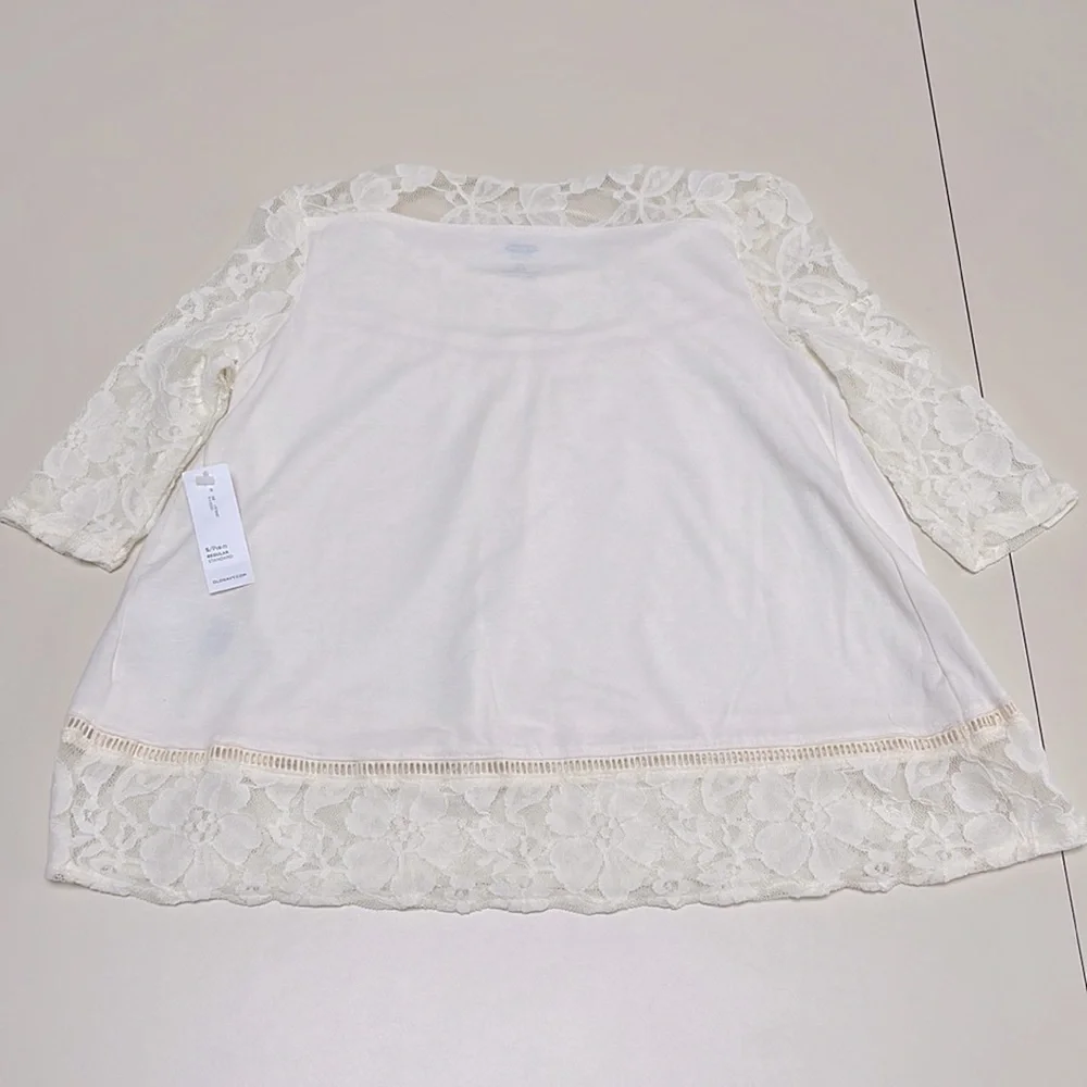 ❤️ 🆕 OLD NAVY Long Sleeve Girls Embroidered Cream Blouse Size S